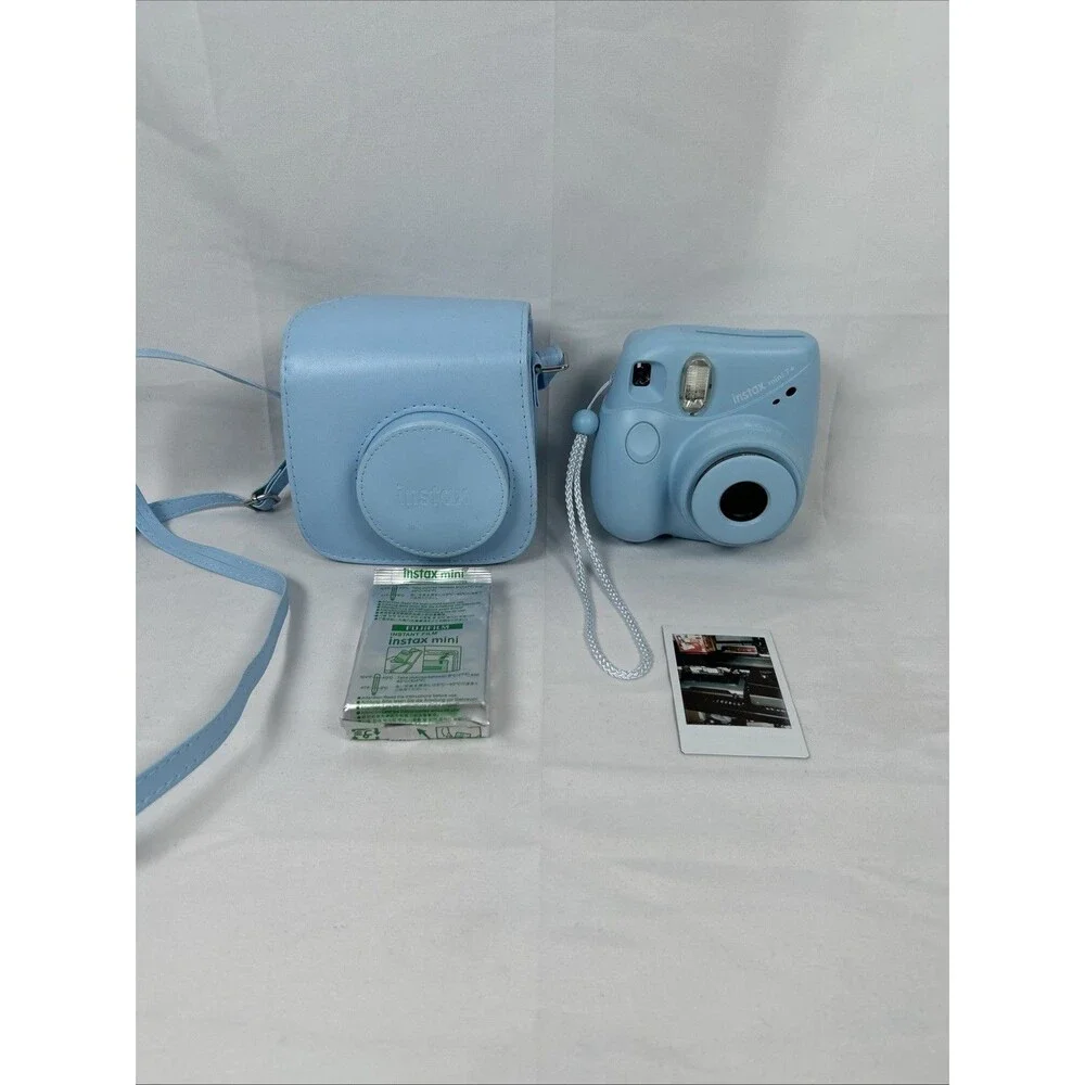 Fujifilm Instax Mini 7+ Instant Film Camera Light Blue Case Album Straps